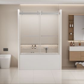 56-60 in. W x 62 in. H Frameless Double Sliding Tub Door, Bypass Tub Shower Door Soft Closing, Brushed Nickel 24D02-T60BNX