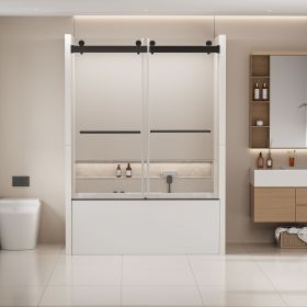 56-60 in. W x 62 in. H Frameless Double Sliding Tub Door, Bypass Tub Shower Door Soft Closing, Matte Black 24D02-T60MBX