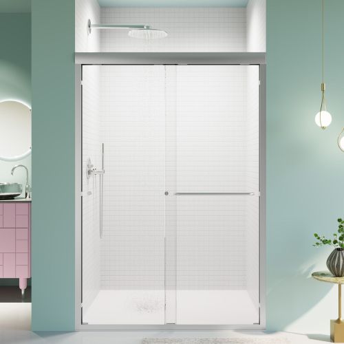 44"-48"W*72" H Semi-Frameless Double Sliding Shower Door, Bypass Shower Door, 1/4" (6mm) Thick SGCC Tempered Glass Door, Chrome