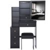 Small Size Left Bedside Cabinet Vanity Table + Cushioned Stool, Extra Large Sliding Mirror, Multi Layer, High Capacity Storage Fashionable Dresser