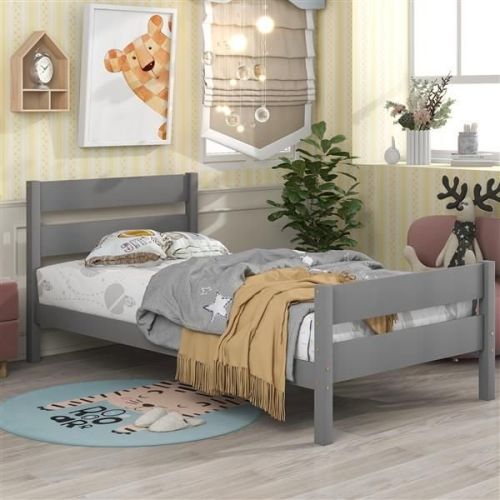 Twin Bed with Headboard and Footboard,Grey Twin Bed with Headboard and Footboard,Grey
