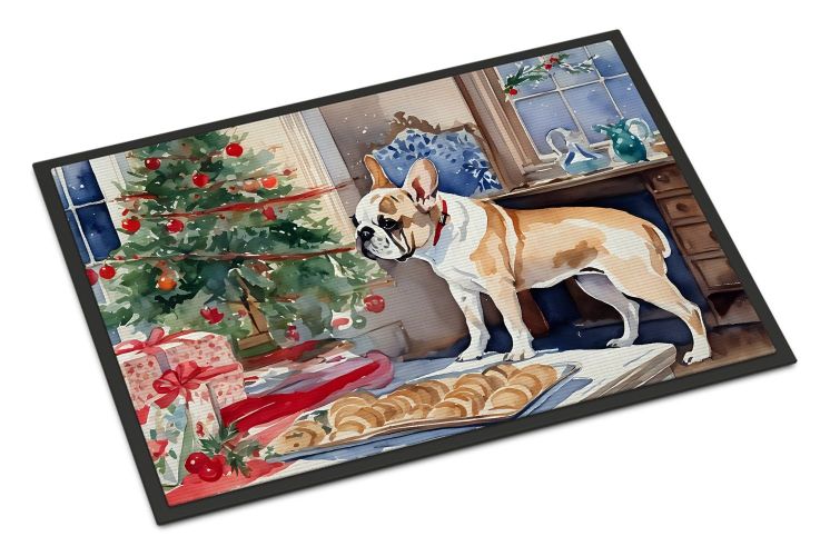 French Bulldog Christmas Cookies Doormat Front Door Mat Indoor Outdoor Rugs for Entryway, Non Slip Washable Low Pile, 24H X 36W