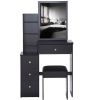 Small Size Left Bedside Cabinet Vanity Table + Cushioned Stool, Extra Large Sliding Mirror, Multi Layer, High Capacity Storage Fashionable Dresser