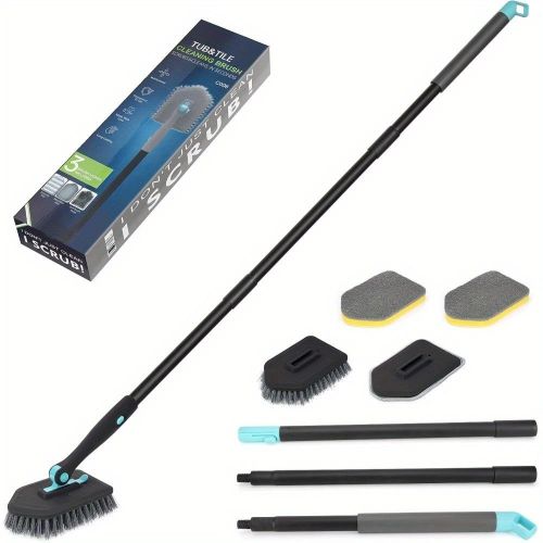 3 in 1 Shower Cleaning Brush - 180° Rotatable Bathroom Cleaning Brush with 50 inch Long Handle